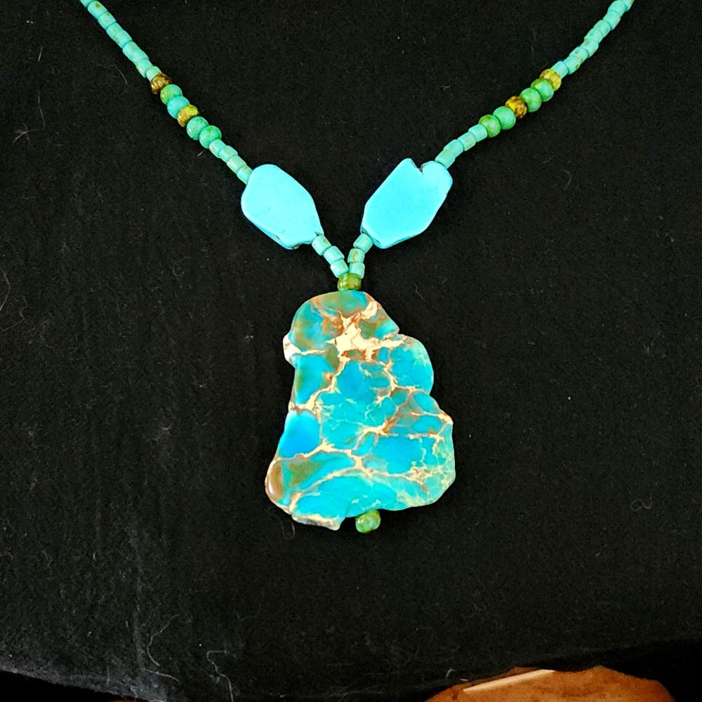 Large sea jasper and turquoise necklace